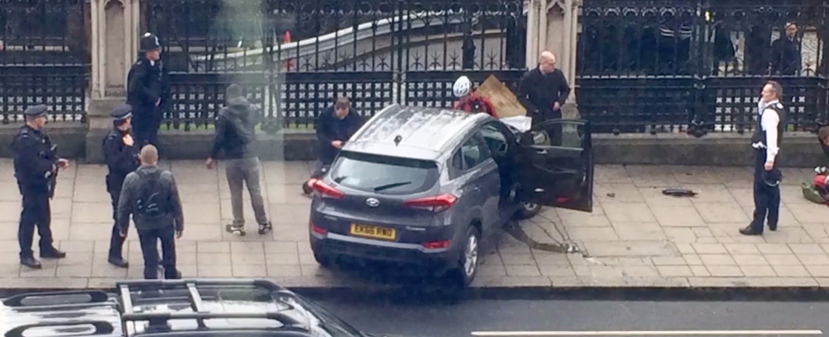 Terrorist's car crashed into Parliament fence.