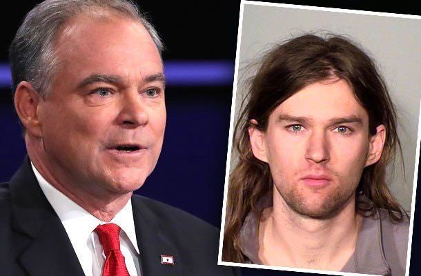 Woody Kaine mug shot (right). Son of Clinton running mate, Tim Kaine, Woody Kaine's mug shot after being arrested for violence.