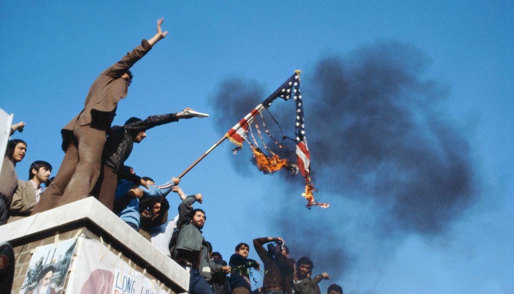 Ayatollah's Revolution-Burning American Flag at the U.S. Embassy