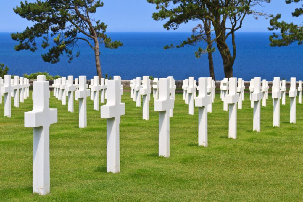 From D-DAY to Eternal Peace. Rows of White Crosses.