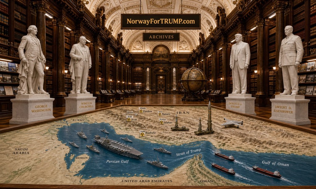 Wartime Updates Archive Library with Washington, Churchill, Trump and Eisenhower Statues, Library of Congress Ceiling